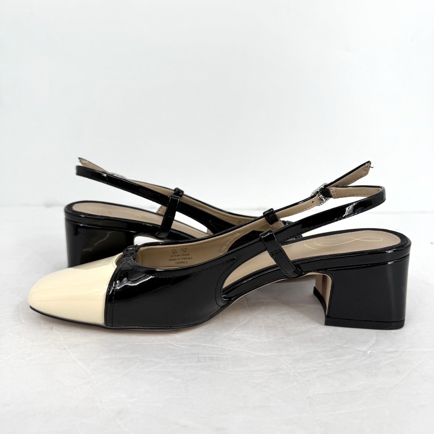 Sam Edelman Womens Tarra Slingback Pumps US 6 M Tan Black Vegan Patent NIB