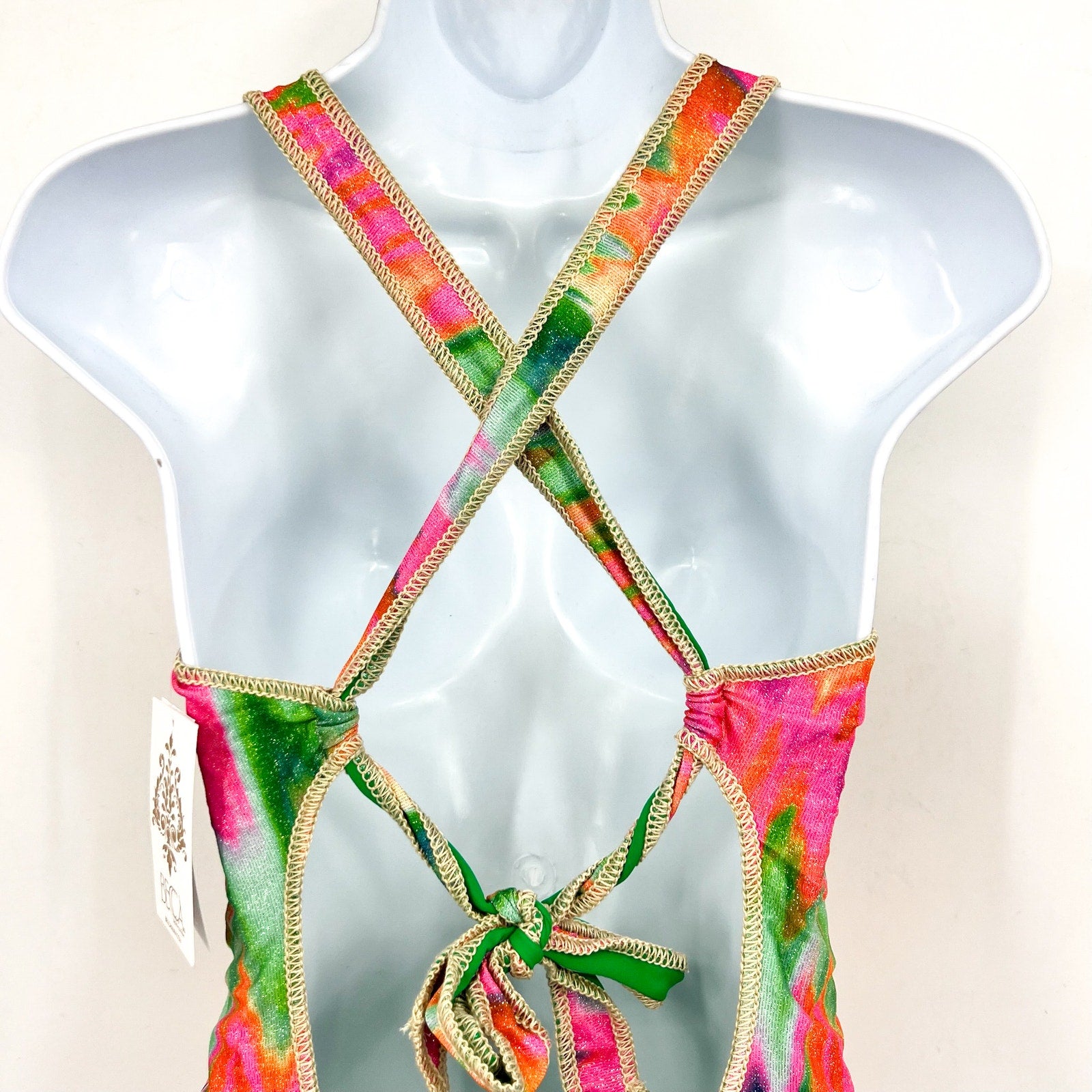 BECCA Women's Lace-Up One-Piece Swimsuit Large Pink Mirage Metallic NWT