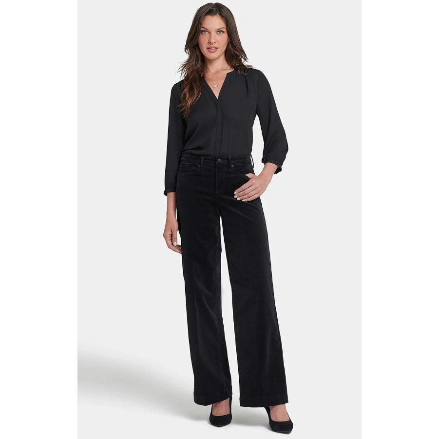 NYDJ Women's Teresa Wide Leg Trouser Pants Size 10 Black Corduroy Stretch NWT