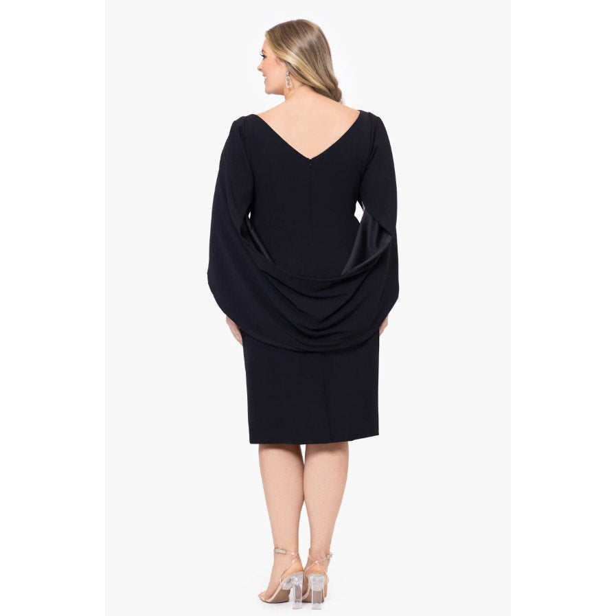 BETSY & ADAM Women's Jordan Short Scuba Crepe Dress 14W Black Drape Back NWT