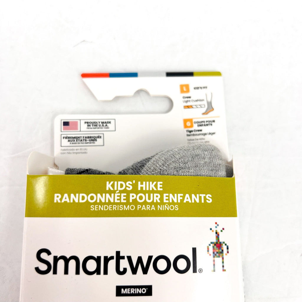 SMARTWOOL Kids' Hike Hiking Bear Crew Socks Large SIZE 3-6 Grey NWT