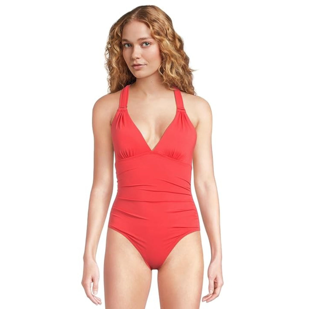 TOMMY BAHAMA Novelty Pearl One Piece Swimsuit Size 14 Pink Coral V neck NWT