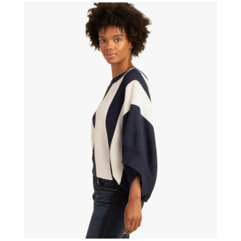 TRINA TURK Women's Horizon Striped Sweater Medium Navy White Boatneck NWT