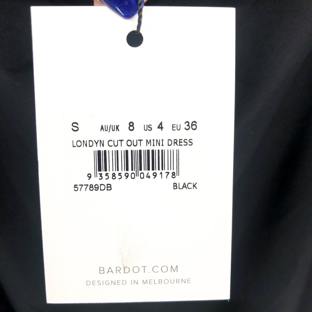 BARDOT Women's Londyn Mini Dress Small Black Cut Out Stretch Bodycon NWT