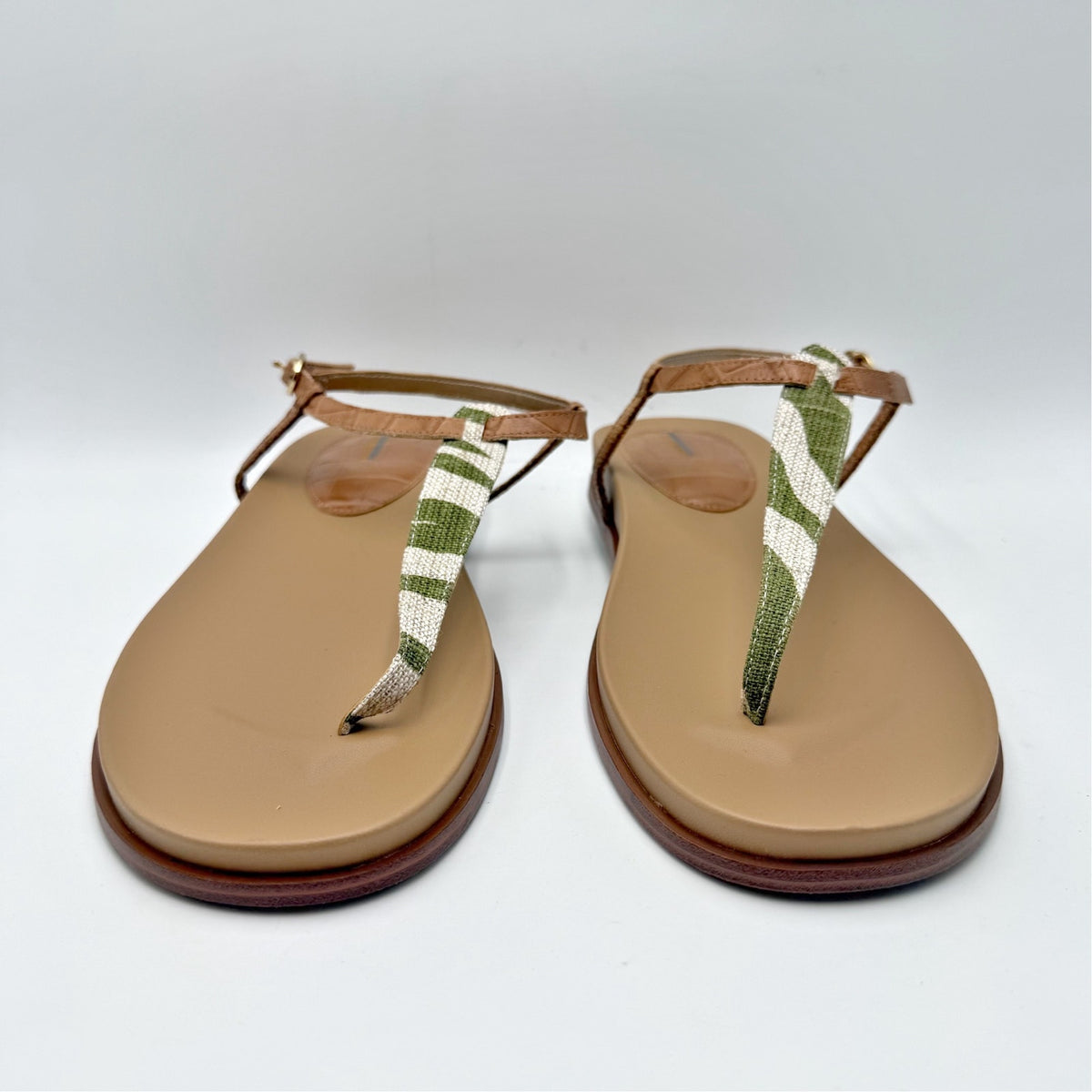 Sam Edelman Womens Naomi T-Strap Flat Sandals Size 9.5 M Green Tan NIB