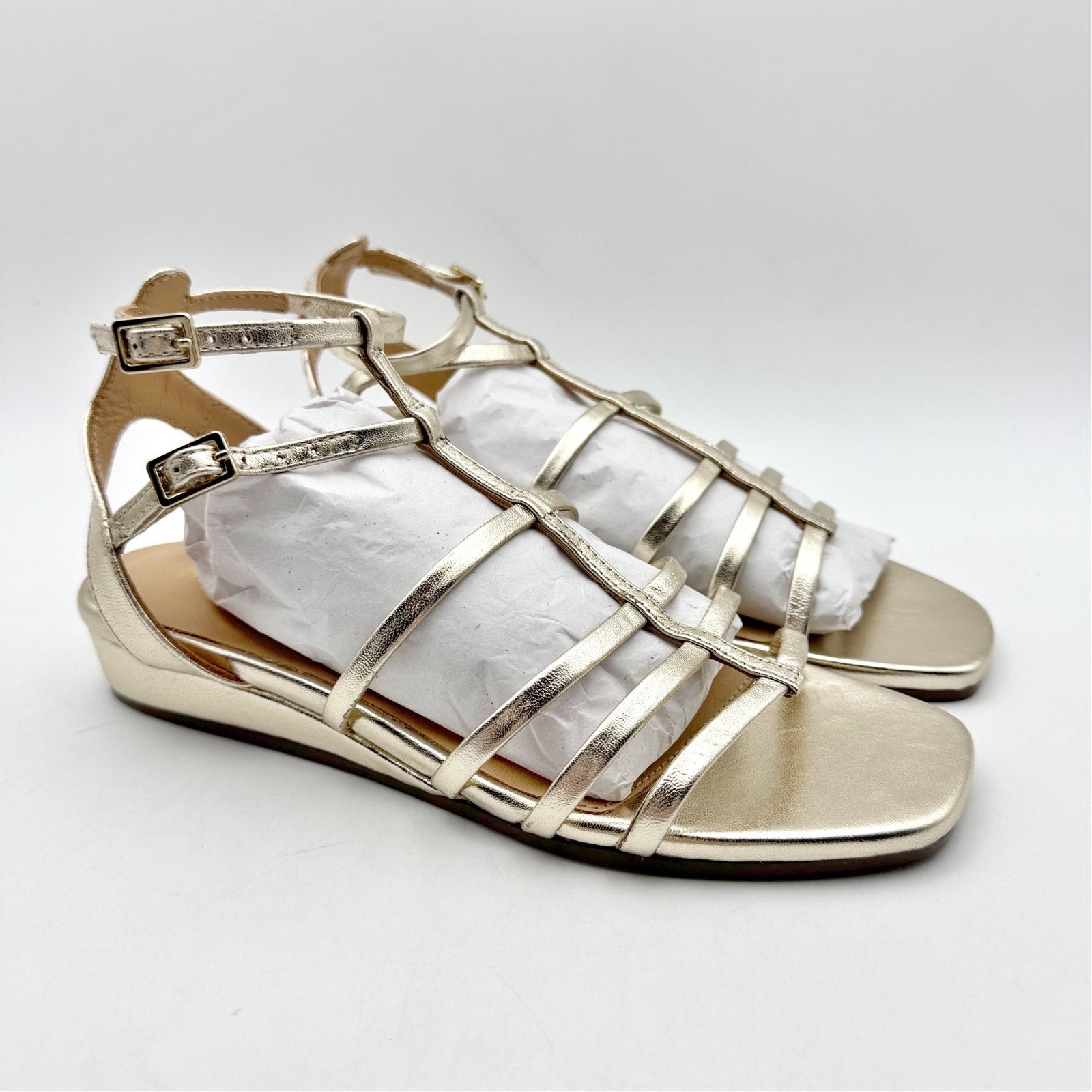 Seychelles Womens Luxurious Wedge Sandals US 6 Gold Leather Gladiator NWOB