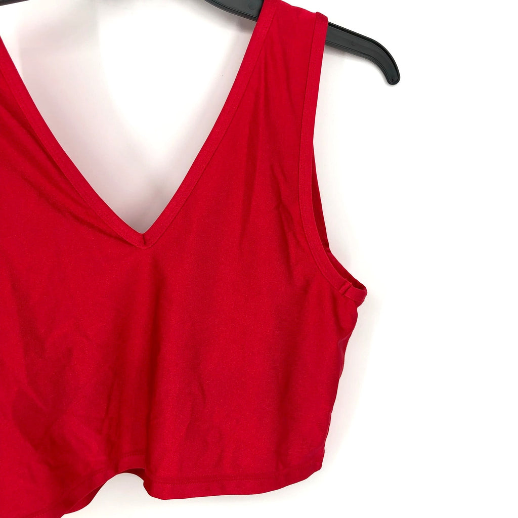DKNY Women's Cropped Tank Sports Bra Large Red Longline Yoga Activewear NWT