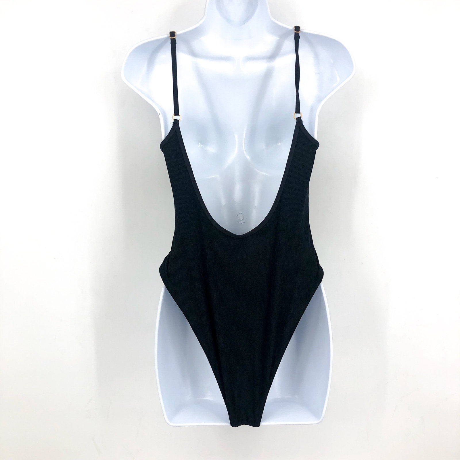 L*SPACE Women's Holly One Piece Swimsuit Large Black Ribbed Scoop Back NWT