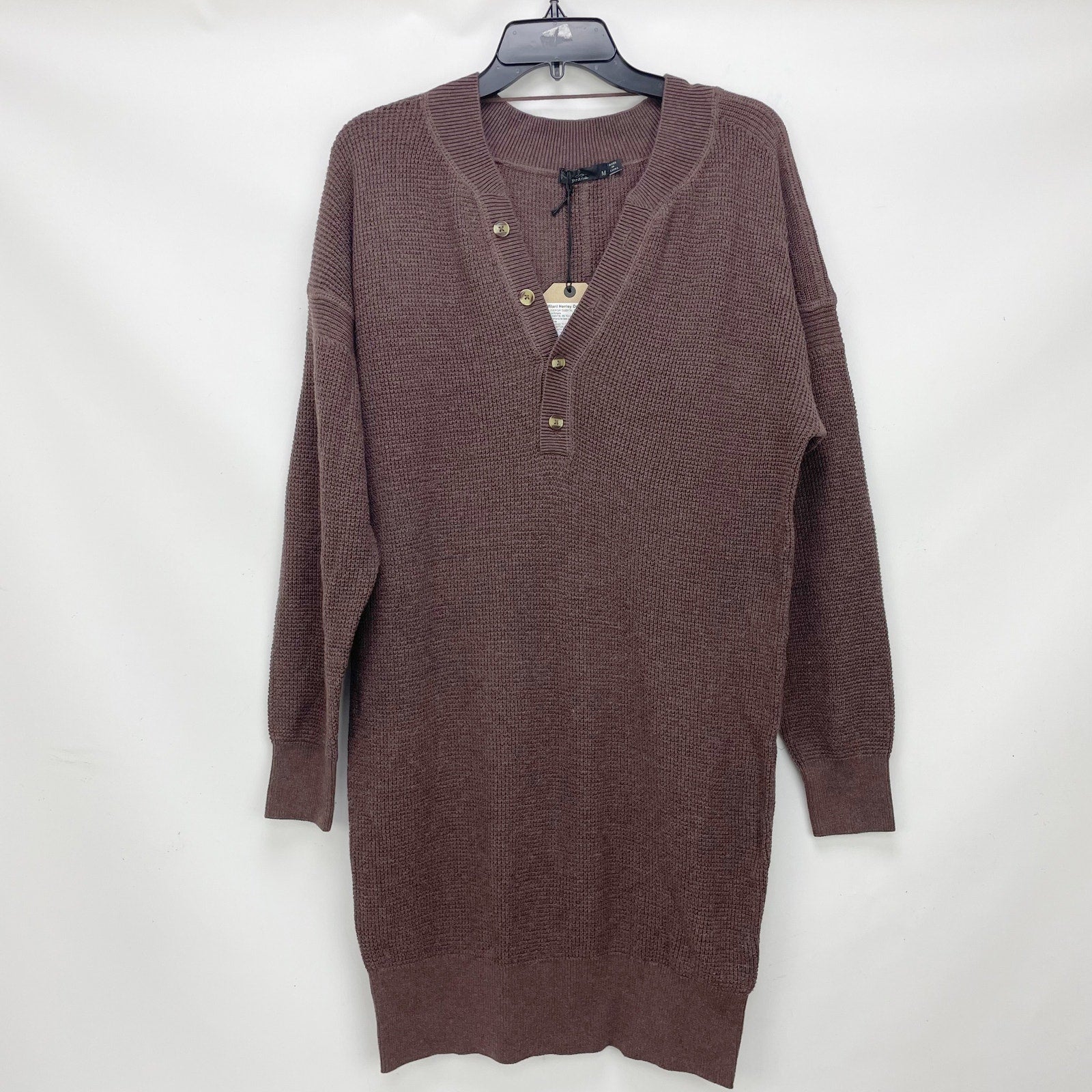 prAna Womens Milani Henley Dress Medium Clove Red Waffle Knit Thermal LS NWT