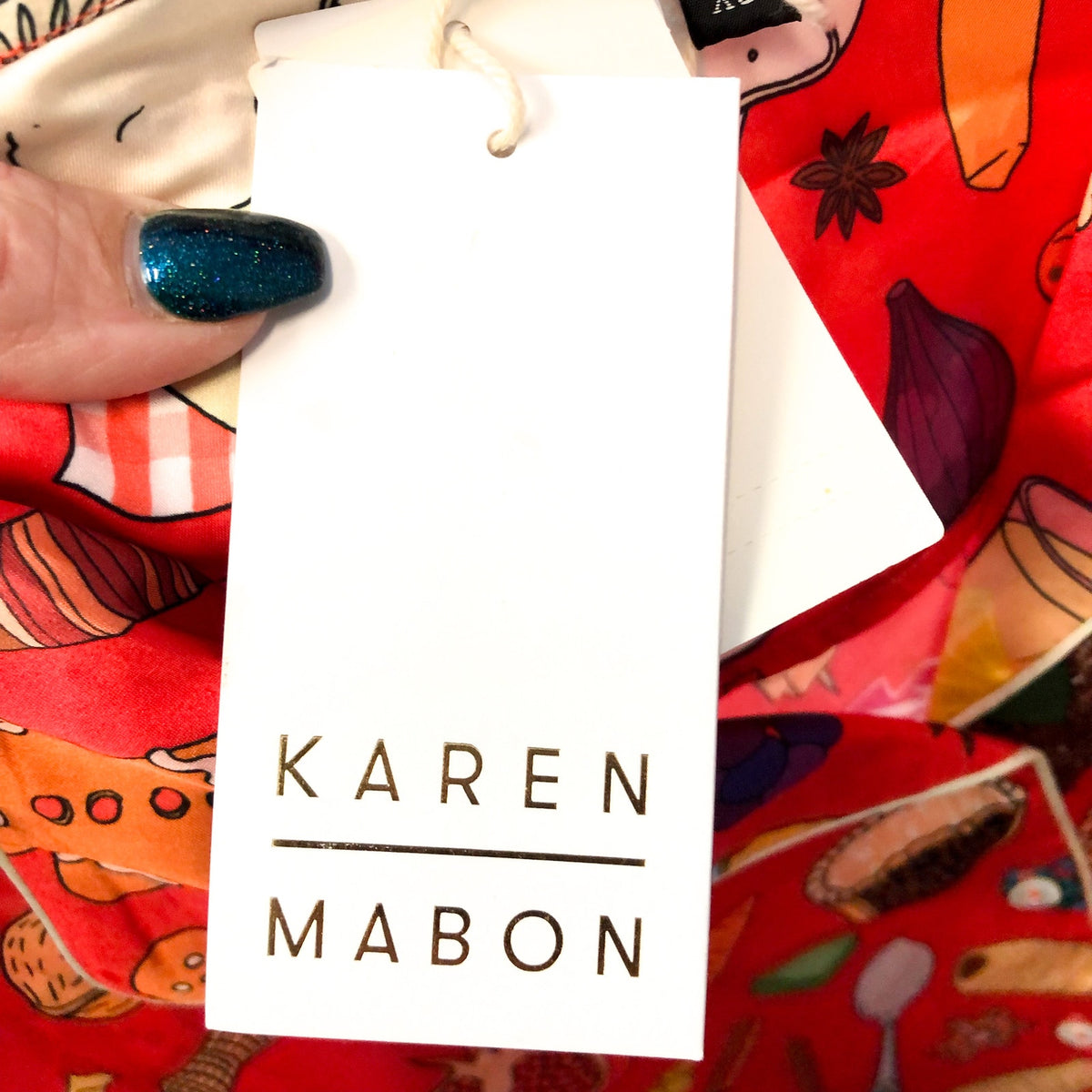 KAREN MABON Women's Holiday Feast Pajama Set XS Red Print Long Sleeve NWT