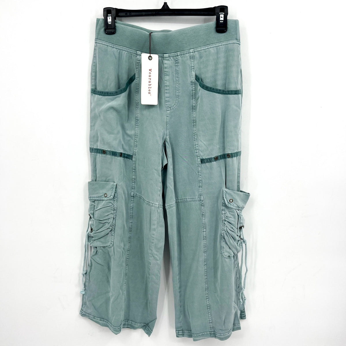 XCVI Women's Yana Gaucho Crop Pants XS Green Thunderclap Twill Pull-On NWT
