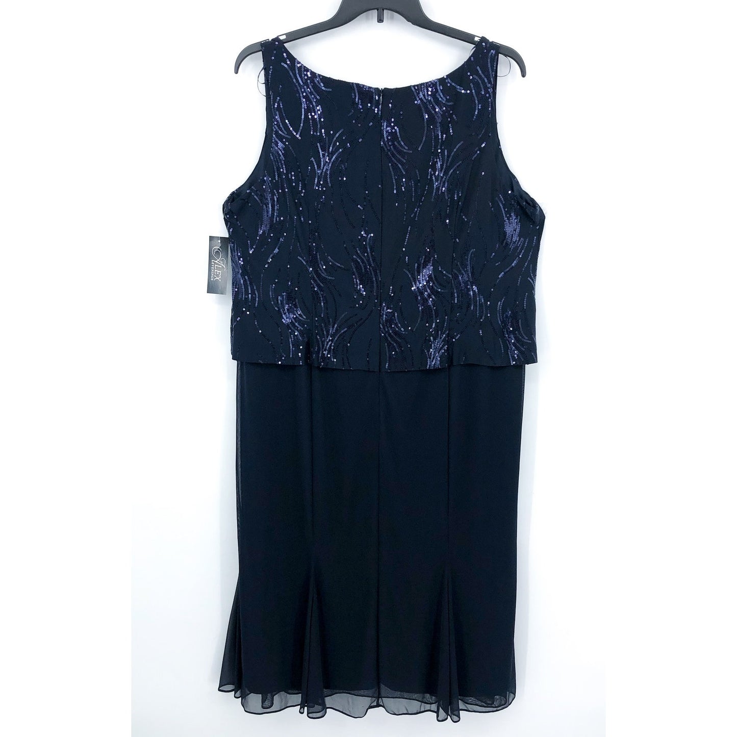 ALEX EVENINGS Chiffon & Sequin Dress & Jacket Set 18W Navy Blue Formal NWT