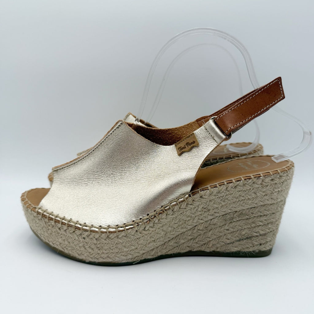 Toni Pons Womens Lugano Espadrille Wedge Sandals EU 39 US Size 8.5 Gold NWOB