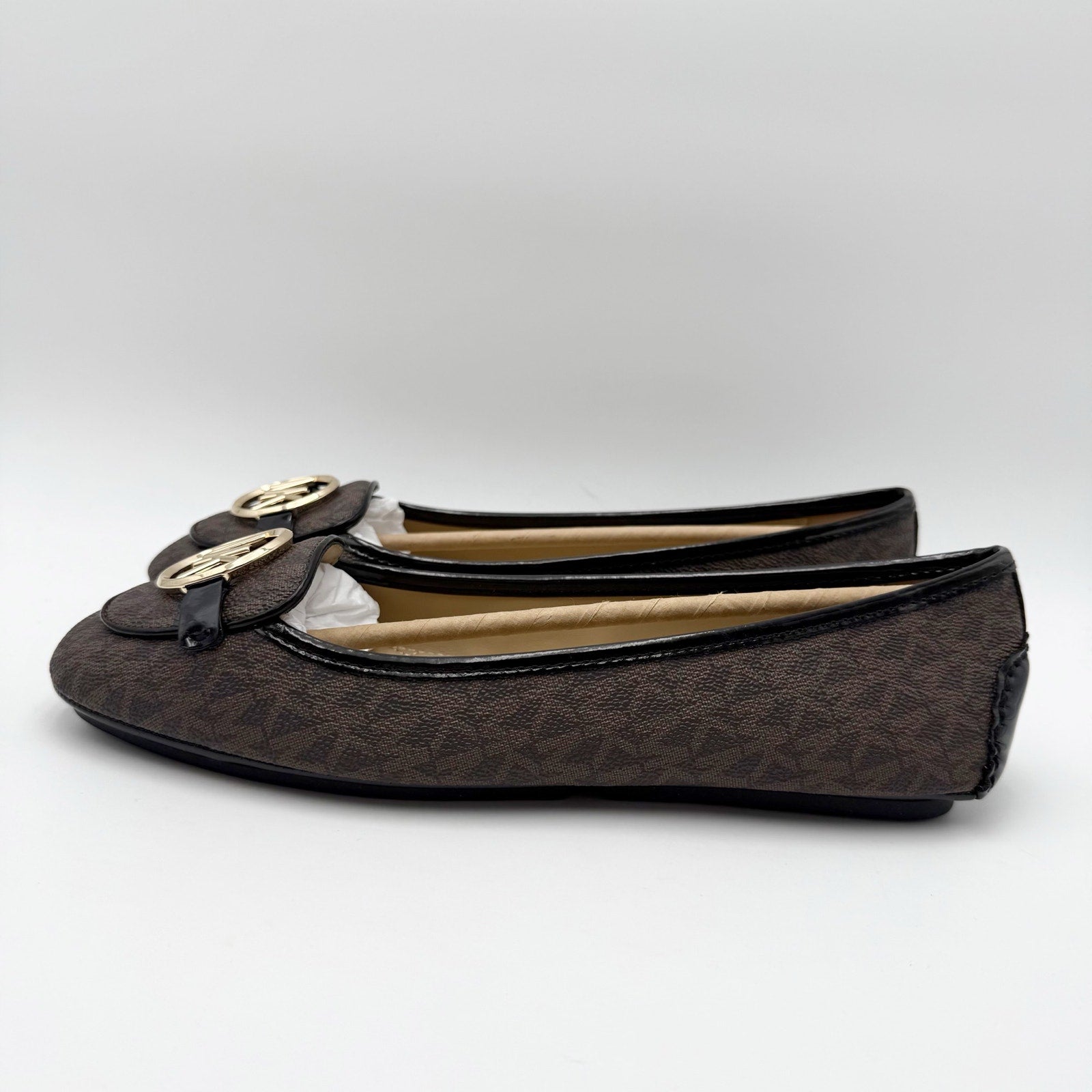 Michael Kors Womens Lillie Moc Flats US 9 Brown MK Logo NIB