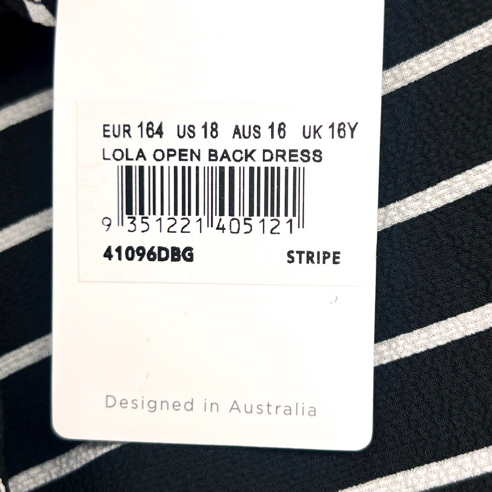 BARDOT Girl's Lola Open Back Dress Size 18 Black White Stripe NWT