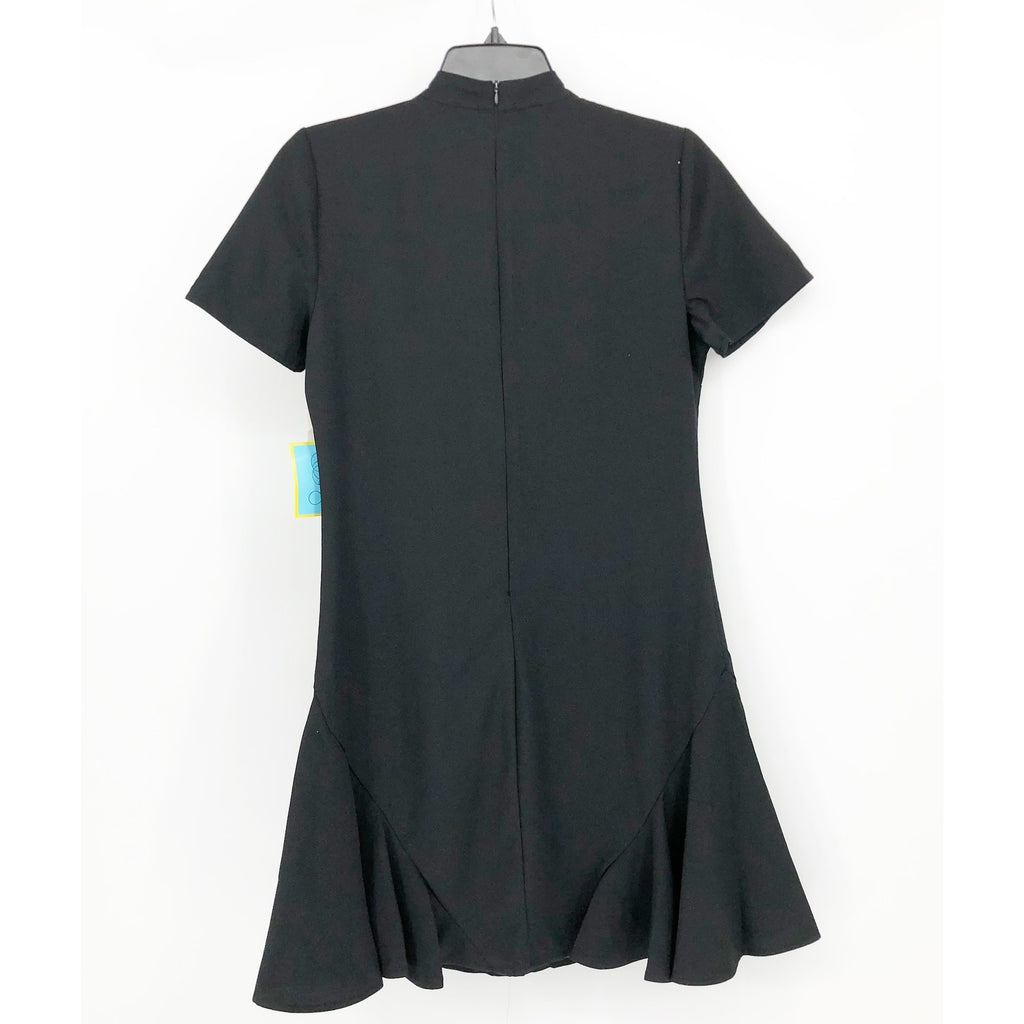 CECE Ruffled Bow Neck Mini Dress Size 10 Black Short Sleeve Fit & Flare NWT