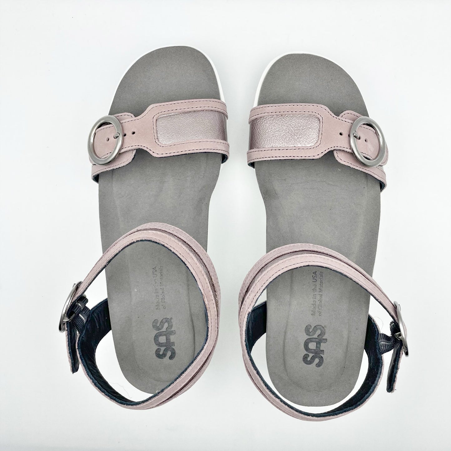 SAS Womens Seight Wedge Sandal US 8.5WW Purple Silver Leather NIB