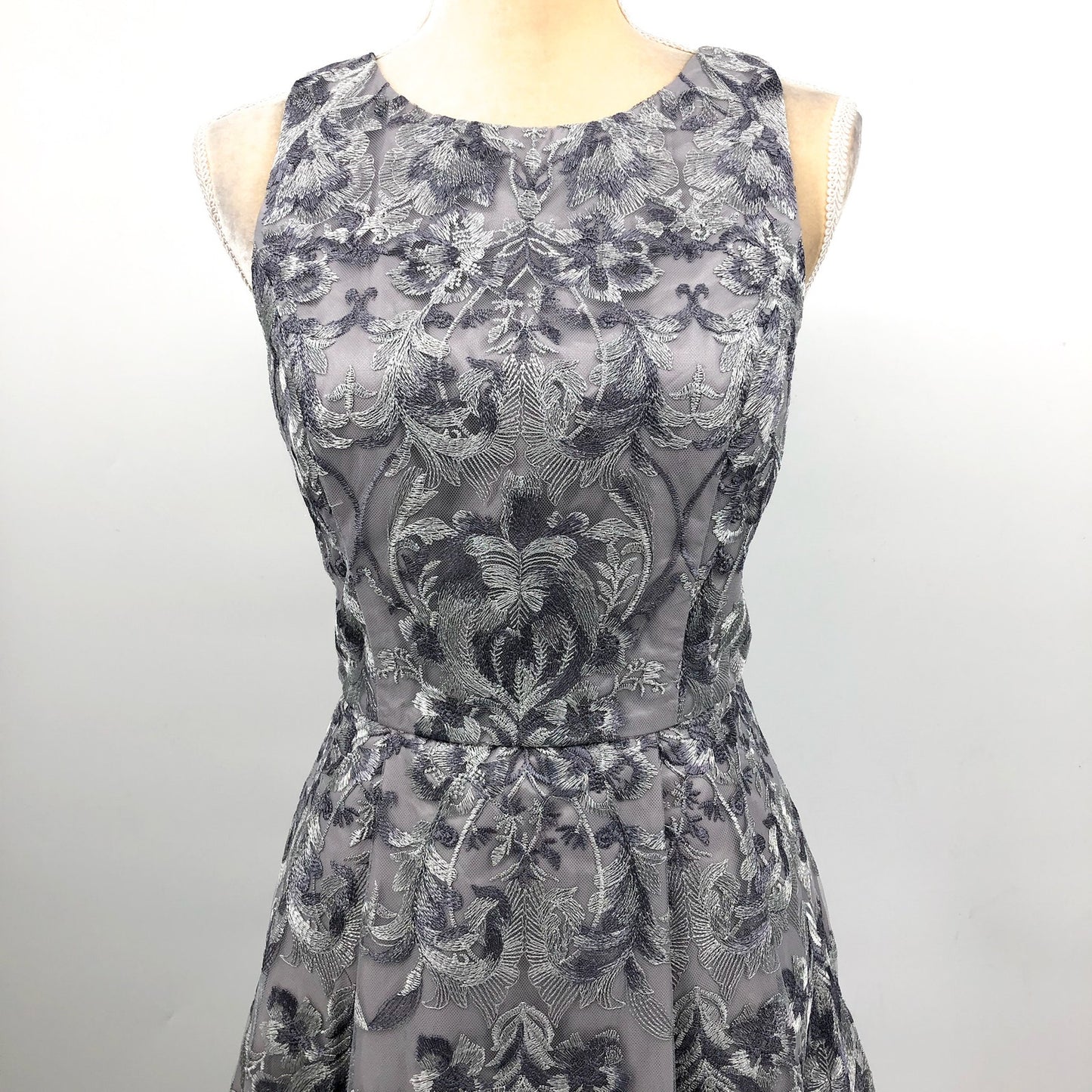 ALEX EVENINGS Embroidered Sleeveless Formal Gown Size 6 Pewter Silver NWOT