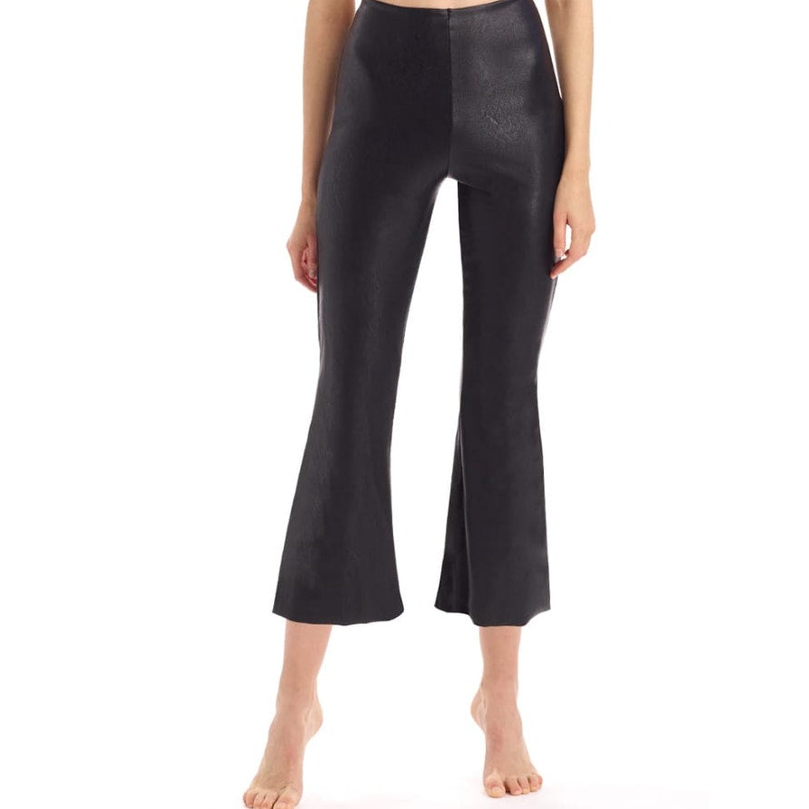 COMMANDO Women's Faux Leather Cropped Flare Leggings Medium Black Stretch NWT