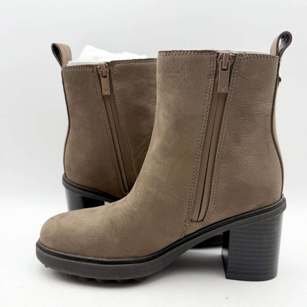 Vionic Womens Truckee Heeled Ankle Booties US 7.5 WIDE Brown Leather WP NIB