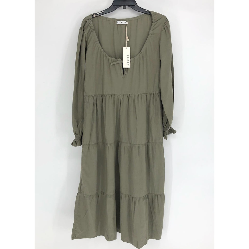 LACAUSA Women's Tate Tiered Midi Dress XS Eucalyptus Green