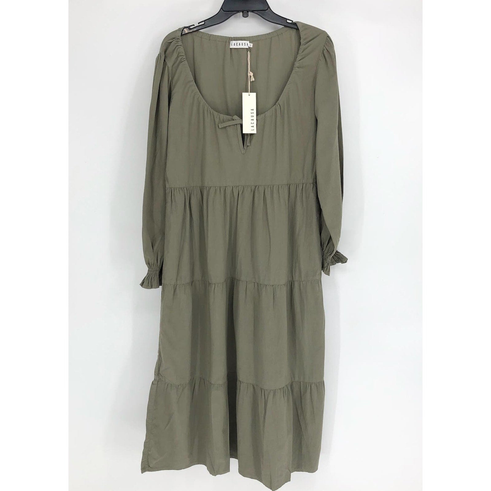 LACAUSA Women's Tate Tiered Midi Dress XS Eucalyptus Green