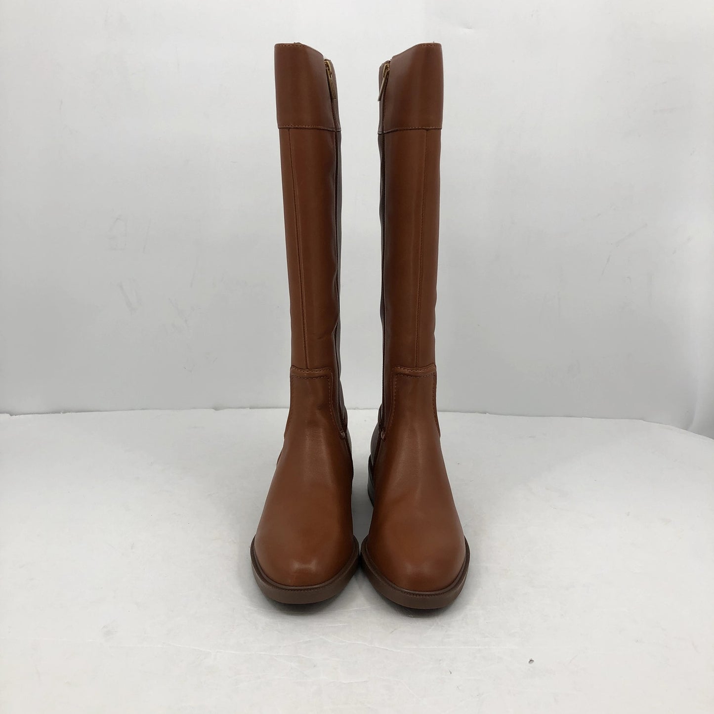 Vince Camuto Women Leather Riding Boot Andalian 8.5 Wide Brown Golden Walnut NWB