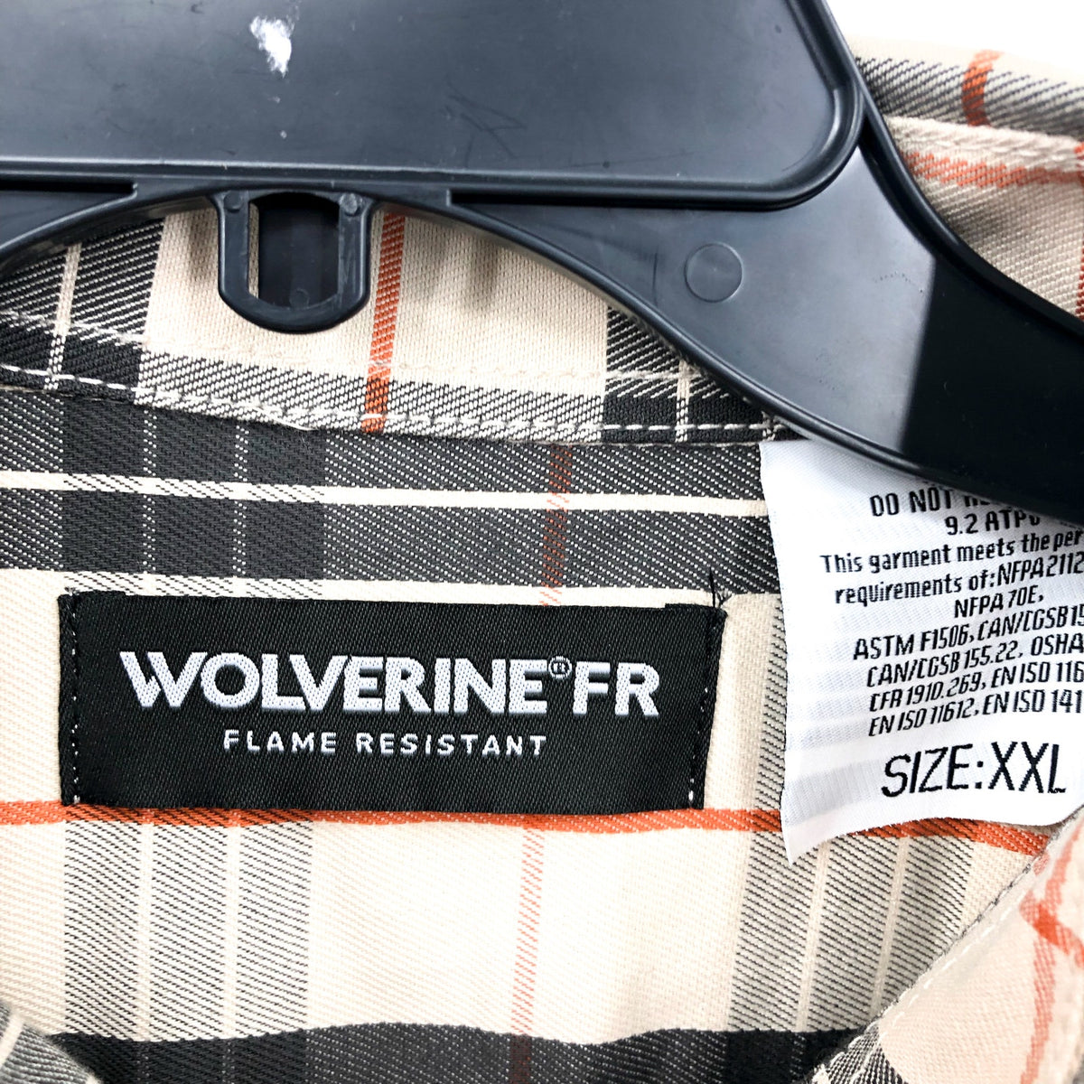 Wolverine Mens FR Twill Shirt XXL Cream Black Plaid Long Sleeve NWT