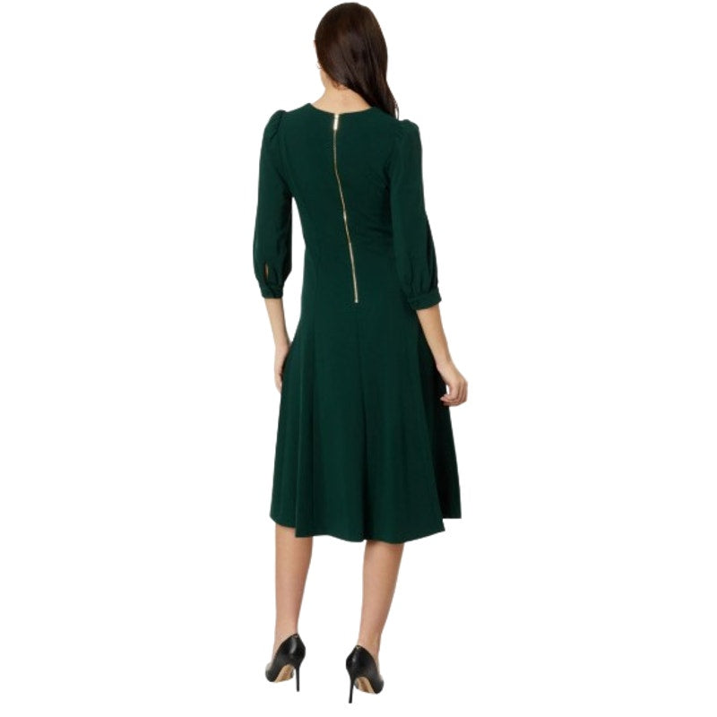 CALVIN KLEIN Scuba Crepe Midi Dress Size 4 Malachite Green 3/4 Puff Sleeve NWT