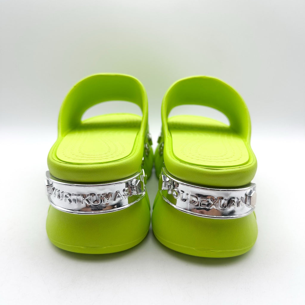 YURTKUMAS Womens Chunky Platform Slide Sandals Size 9 EU 39-40 Lime Green NWOB
