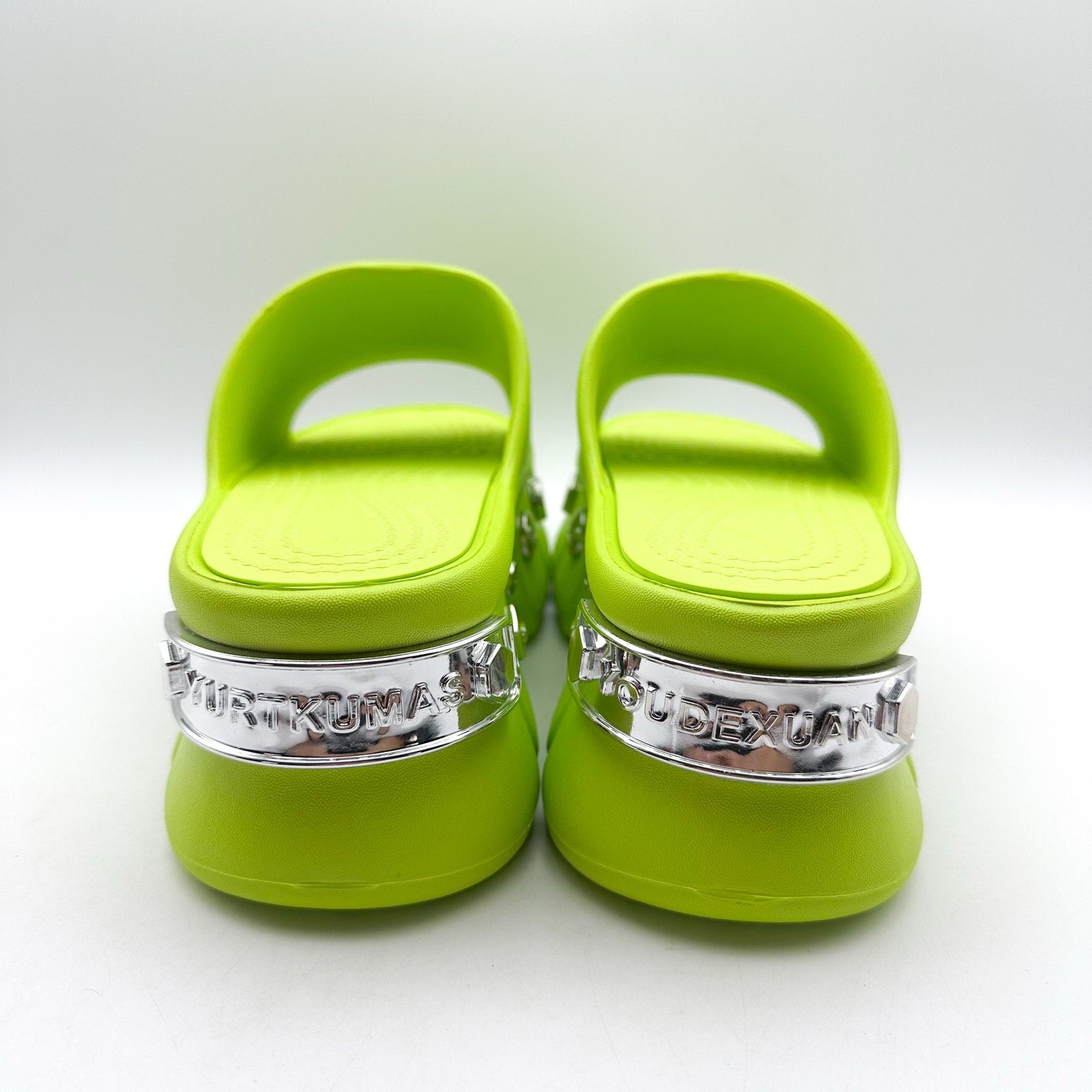 YURTKUMAS Womens Chunky Platform Slide Sandals Size 9 EU 39-40 Lime Green NWOB