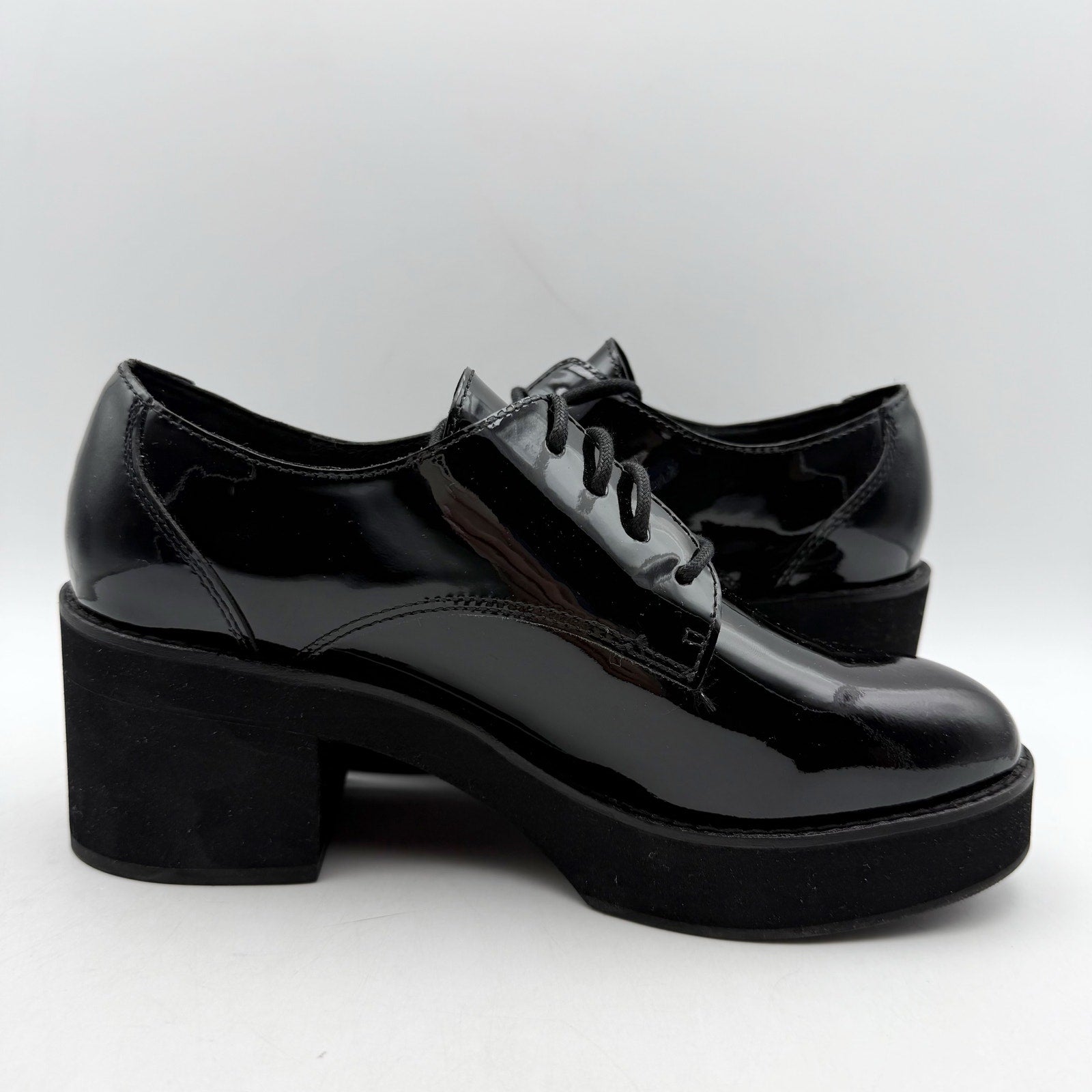 Eileen Fisher Womens Judd Derby Oxford Heel US 7.5 Black Patent Leather NWOB