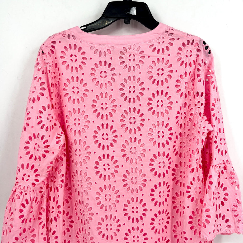 LILLY PULITZER Womens Bekah Eyelet Mini Dress Large Pink Peony Ruffle Hem NWOT