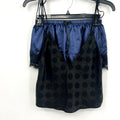 VICTORIA'S SECRET Polka Dot Satin Cami & Shorts Set XS Black Blue Lace Trim NWOT