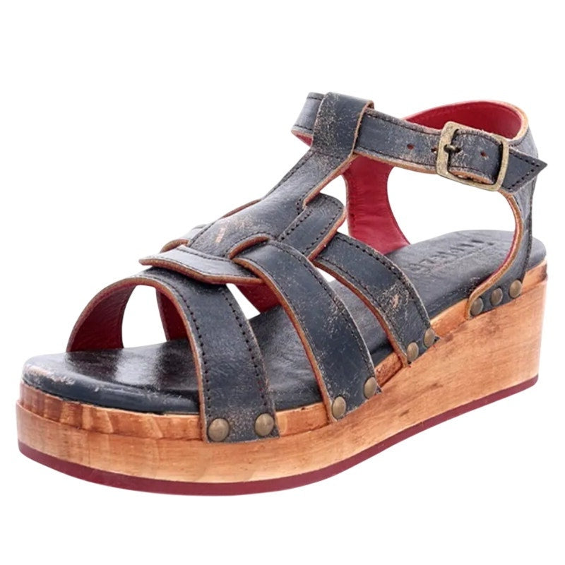 Bed Stu Womens Fabiola Sandals US 8.5 Black Distressed Leather NWT
