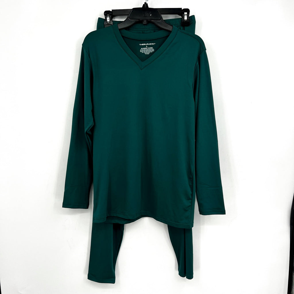 THERMAJOHN Mens Thermal Underwear Long Johns Set Large Hunter Green V-Neck NWOT