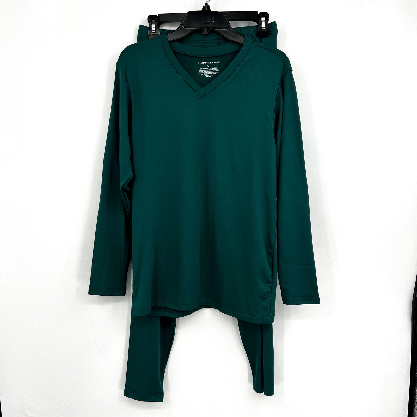 THERMAJOHN Mens Thermal Underwear Long Johns Set Large Hunter Green V-Neck NWOT
