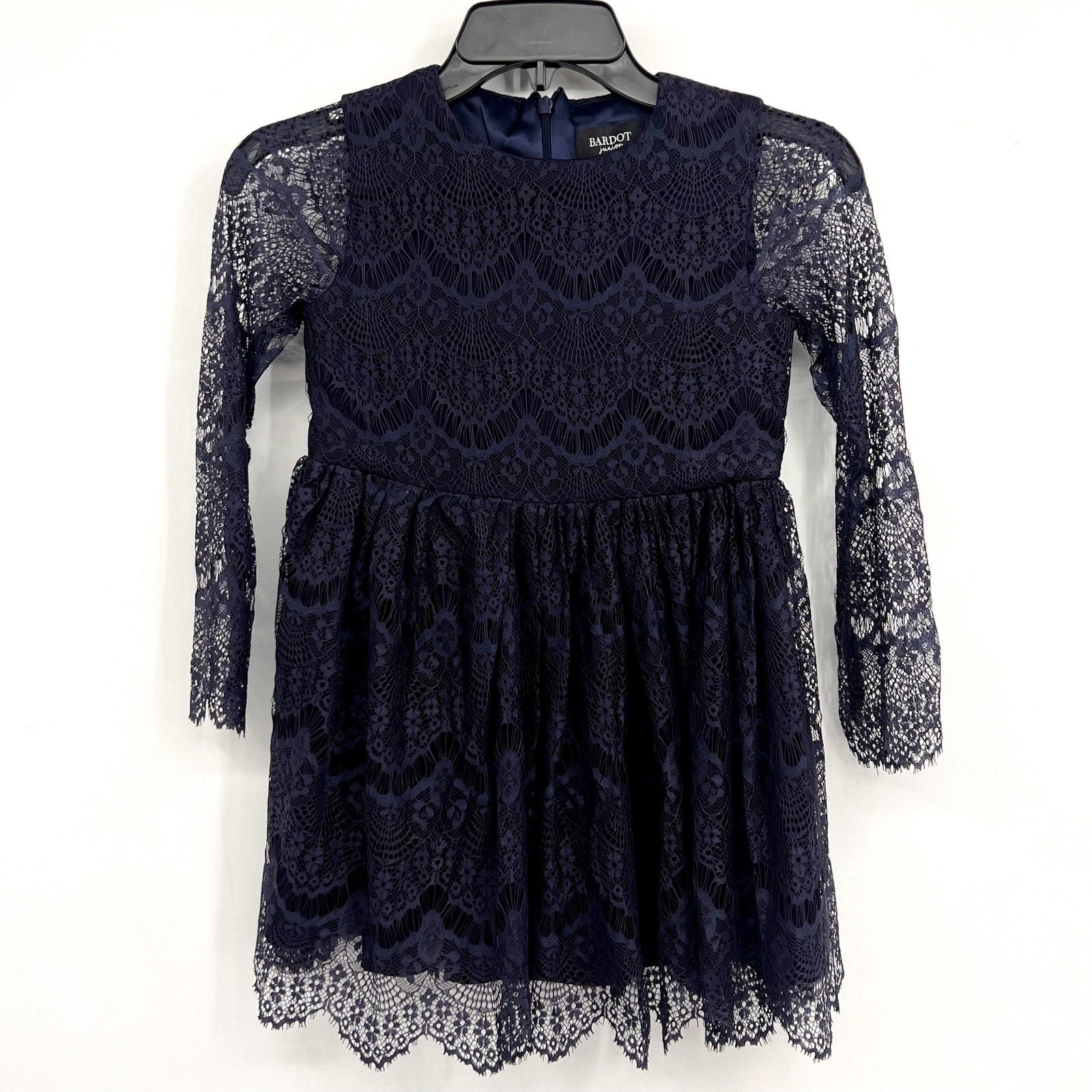 BARDOT JUNIOR Girl Gertrude Lace Dress Size 6X-7 Navy Blue Long Sleeve NWT