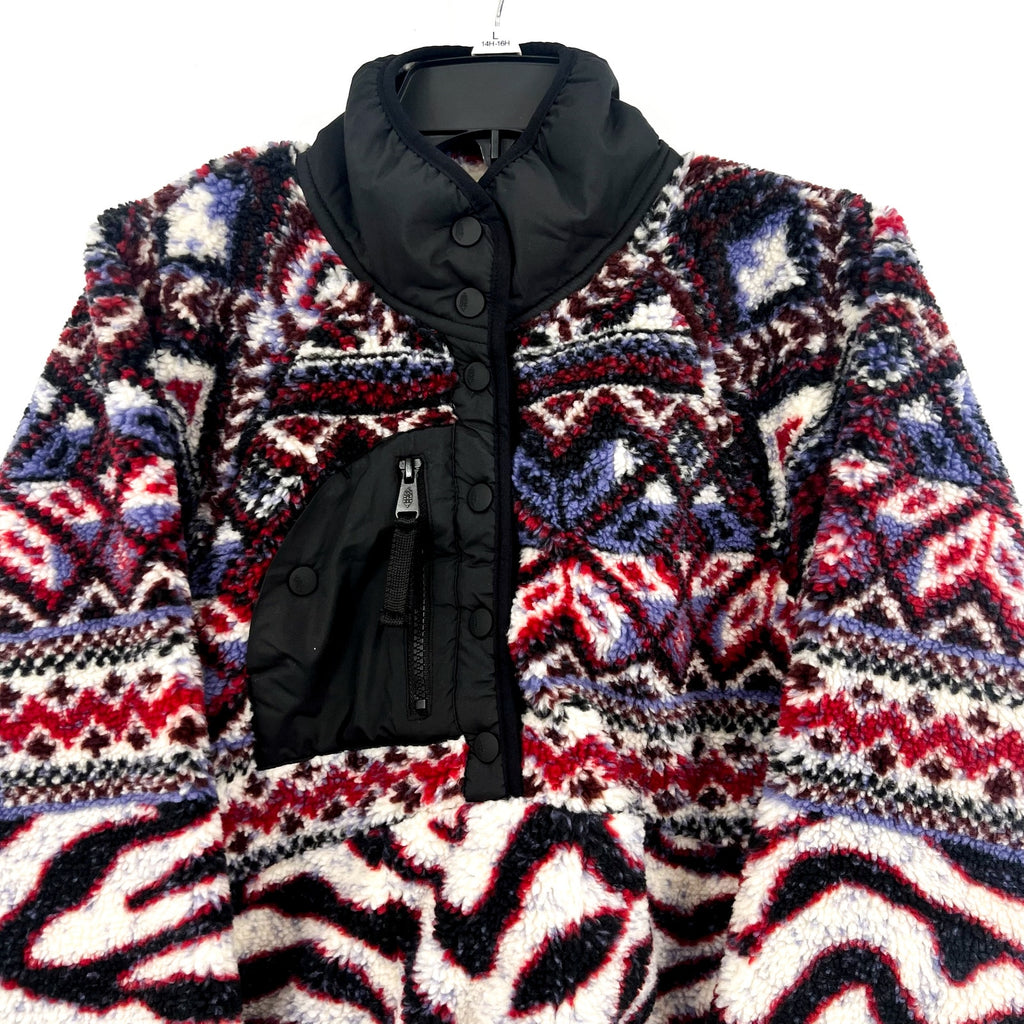 Free People Womens Rocky Ridge Fleece Pullover Jacket Small Red Purple Zebra NWT