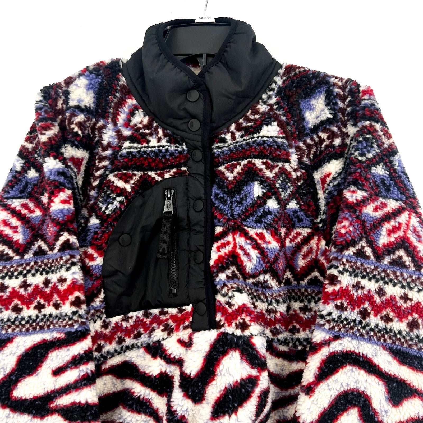 Free People Womens Rocky Ridge Fleece Pullover Jacket Small Red Purple Zebra NWT