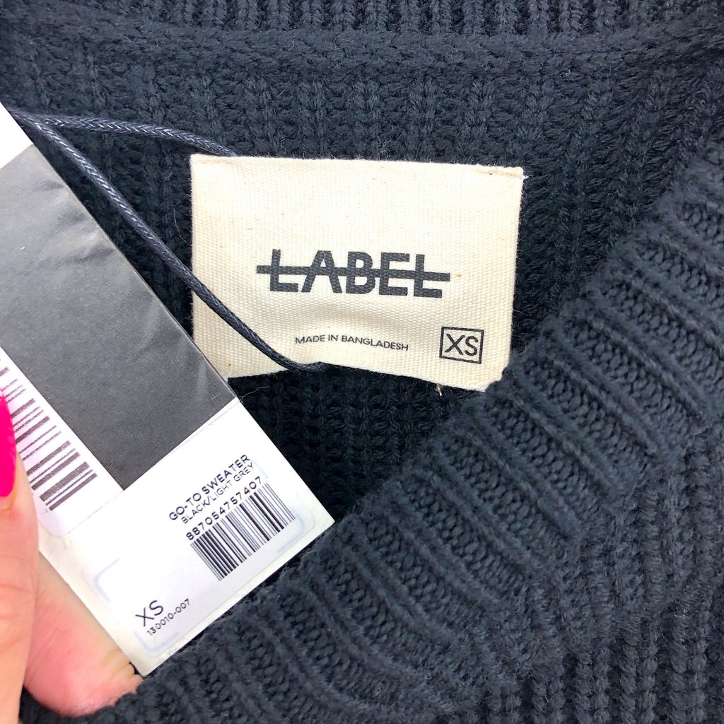 LABEL Men's Go-To Sweater XS Black Grey Merino Wool Knit Crewneck Pullover NWT