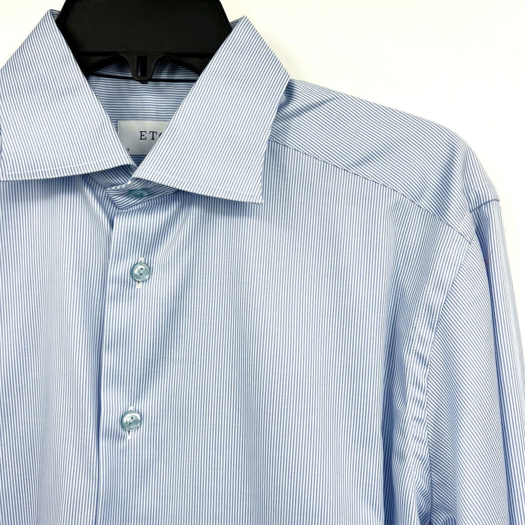 ETON Men's Slim Fit Poplin Thin Stripe Dress Shirt Size 39/15.5 Blue White NWOT