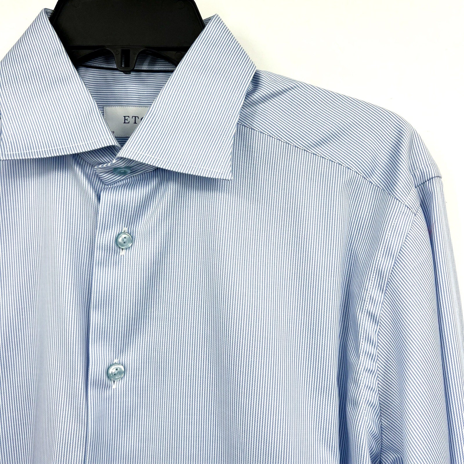 ETON Men's Slim Fit Poplin Thin Stripe Dress Shirt Size 39/15.5 Blue White NWOT