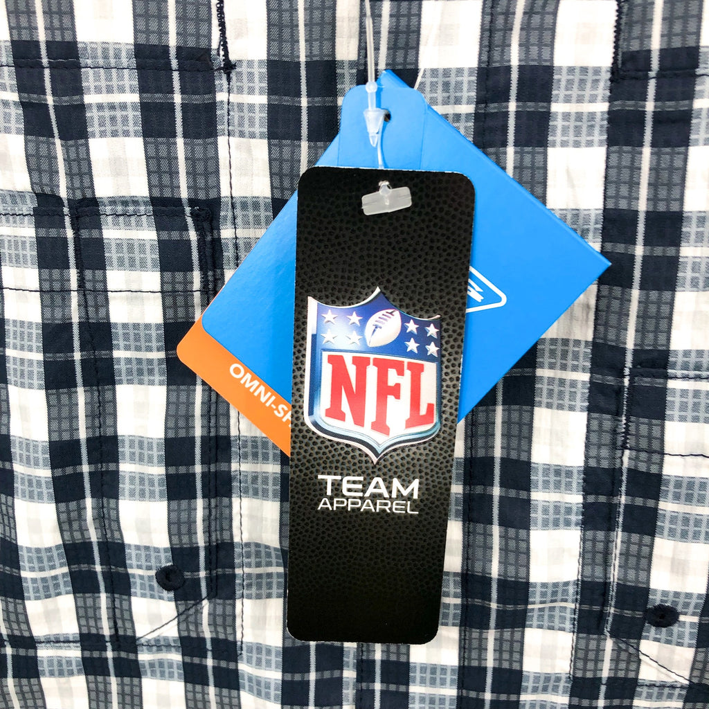 COLUMBIA Mens Super Tamiami LS Shirt Small Blue White Houston Texans PFG NWT
