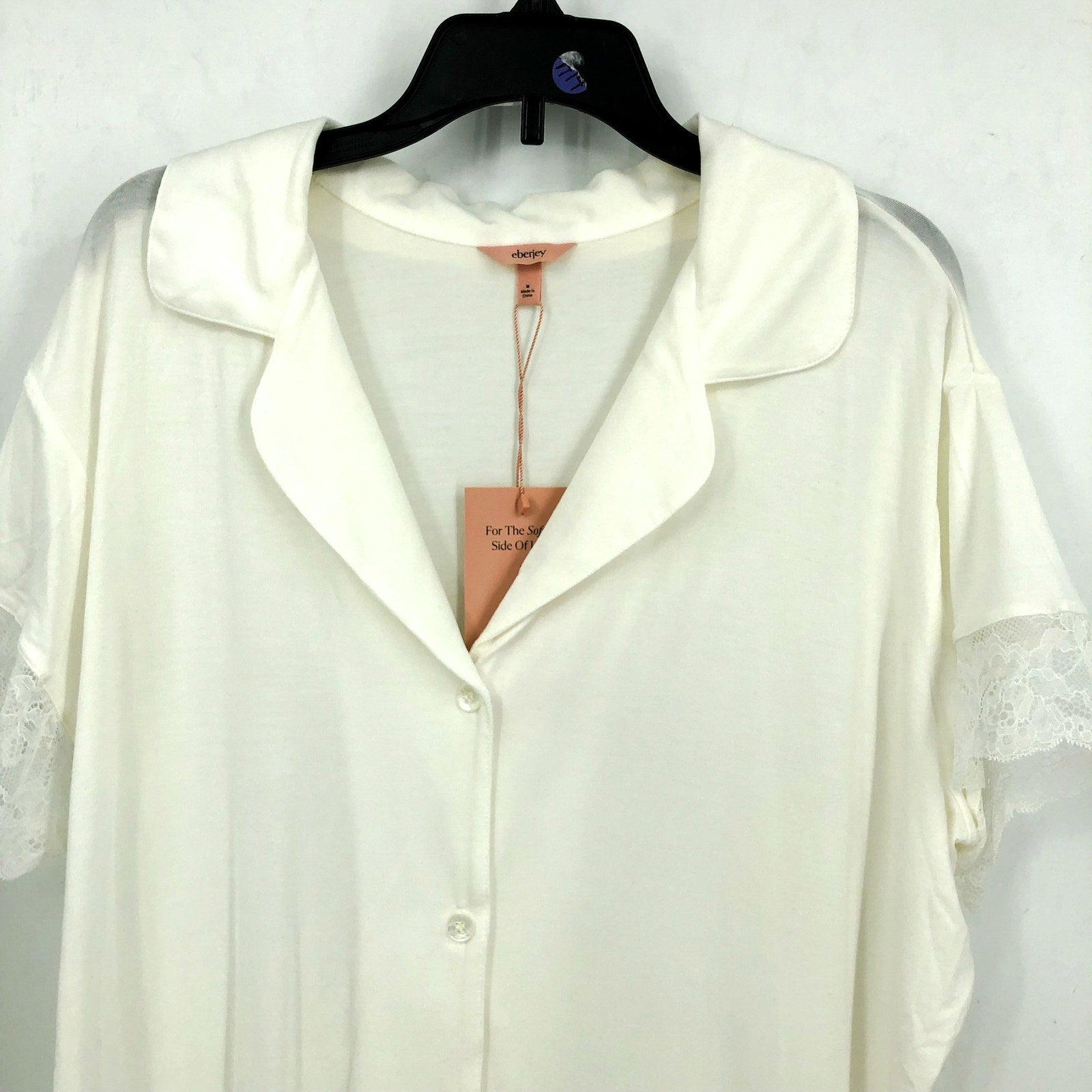 EBERJEY Women's Malou Short Pajamas Set Medium Ivory White Lace NWT