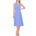 CECE Midi Shirt Dress Size 6 Blue Print Sleeveless V-Neck Belted Waist NWT