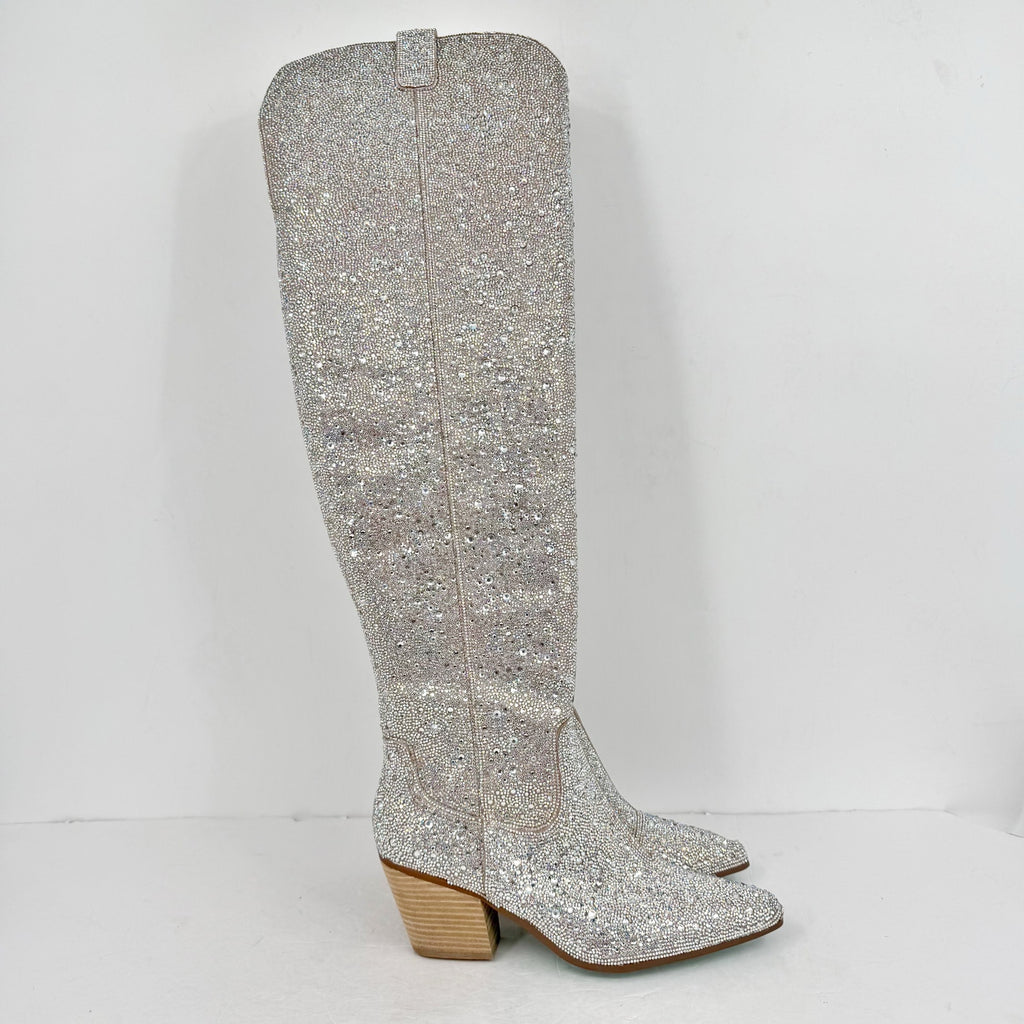 Betsey Johnson Womens Rodeo Over the Knee Boot US 11 Multicolor Rhinestone NWOB