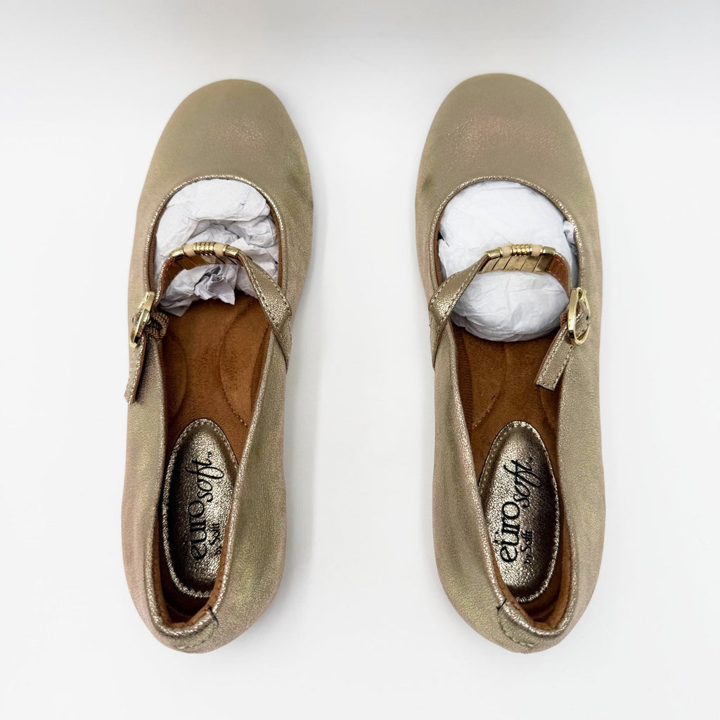 Eurosoft Womens Khloe Mary Jane Flats Size 6 Gold Metallic Buckle Strap NWOB