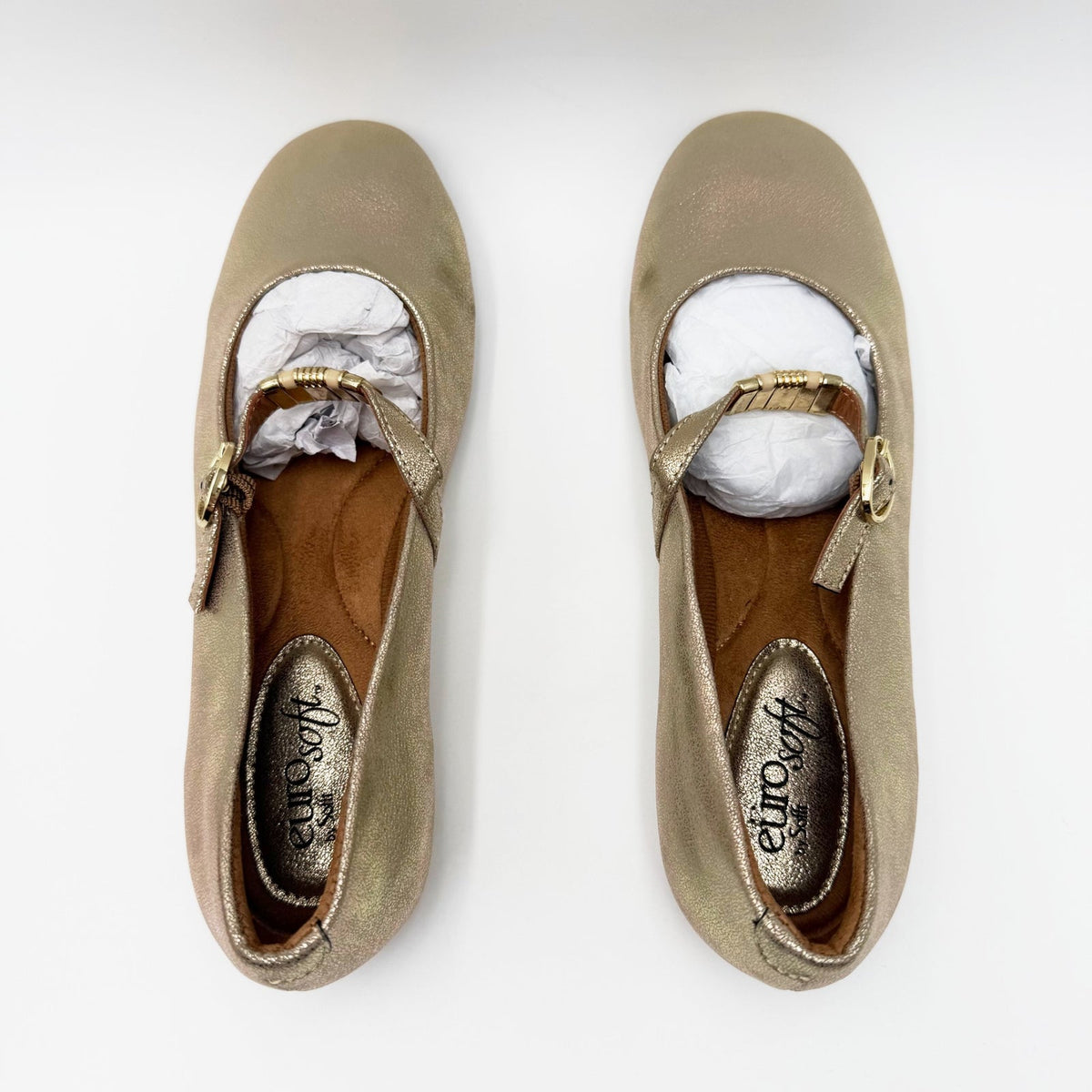 Eurosoft Womens Khloe Mary Jane Flats Size 6 Gold Metallic Buckle Strap NWOB