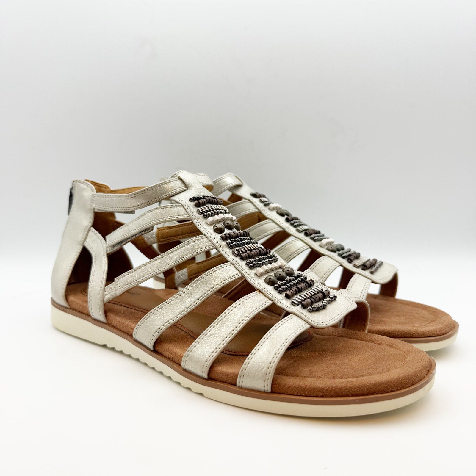 Cobb Hill Womens Zion Gladiator Sandal US 10 Taupe Metallic Beaded NWOB